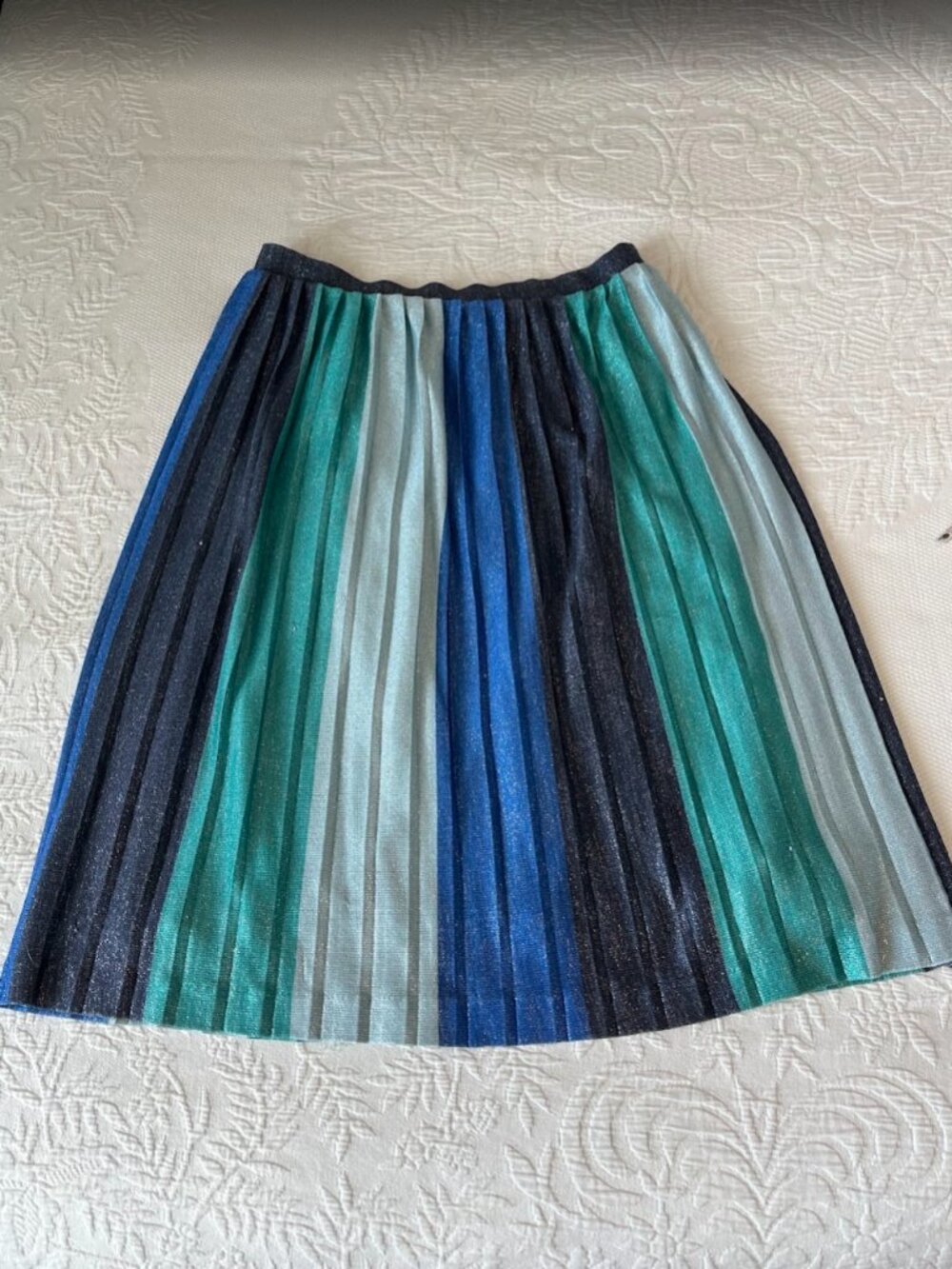Maeve Anthropologie Metallic Pleated Blue Green Skirt Sz Small